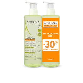 A-Derma EXOMEGA CONTROL Gel Émollient 2en1 Nettoyant Corps et Cheveux pour Peau Sèche à Tendance Eczéma Atopique, Pack 2 x 500 ml