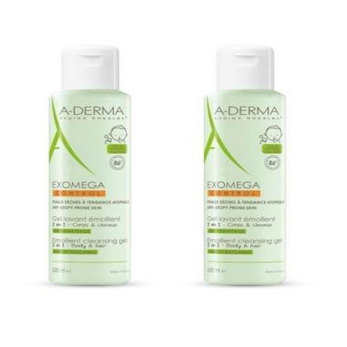 A-Derma EXOMEGA CONTROL Gel Émollient 2en1 Nettoyant Corps et Cheveux pour Peau Sèche à Tendance Eczéma Atopique, Pack 2 x 500 ml A-Derma EXOMEGA CONTROL Gel Émollient 2en1 Nettoyant Corps et Cheveux pour Peau Sèche à Tendance Eczéma Atopique, Pack 2 x 500 ml