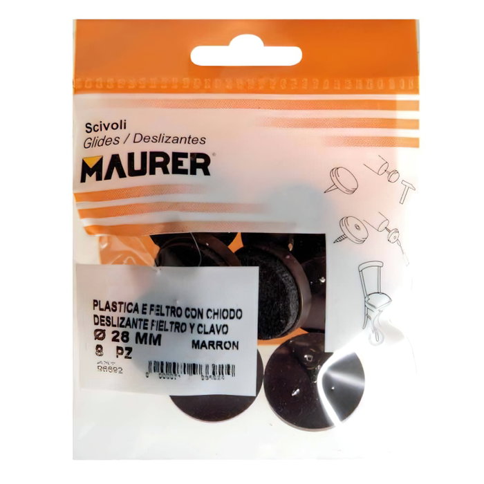 MAURER Patin marron à feutre Ø28 (blister 8 unités)