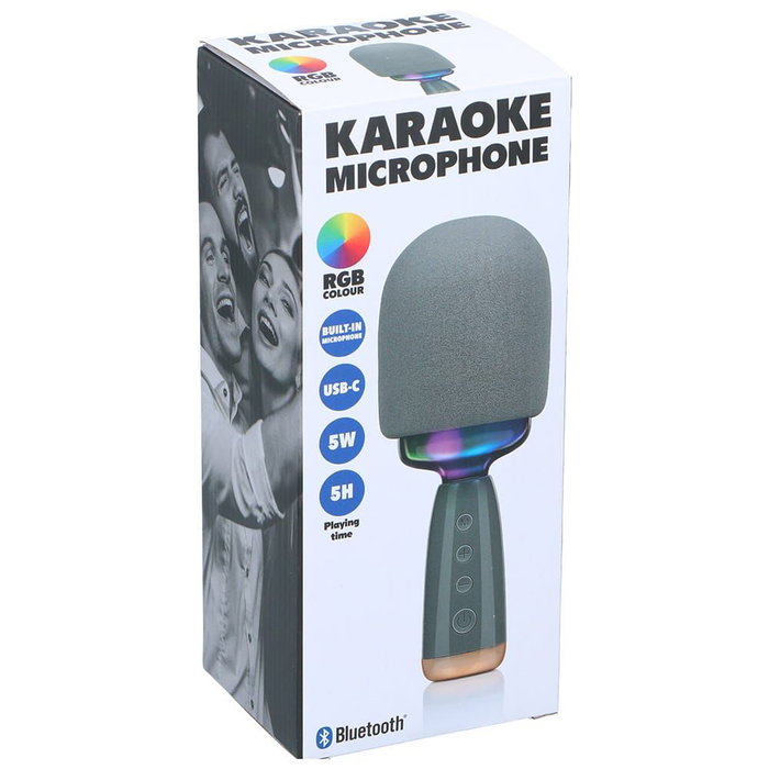 Basics Microphone Karaoké avec Haut-parleur 5W RGB Bluetooth USB-C Autonomie 5h 7.5x7.5x22 cm
