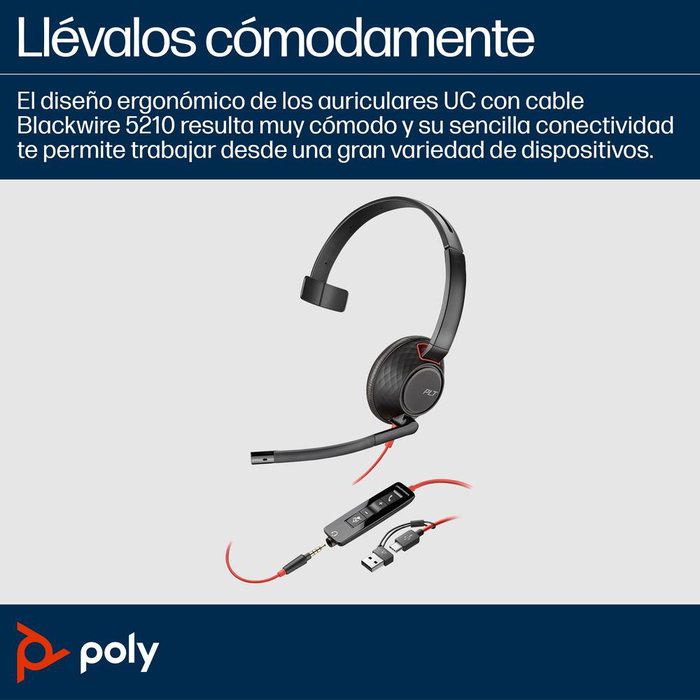 HP Poly Blackwire 5210 Casque Mono USB-C et 3,5 mm Noir