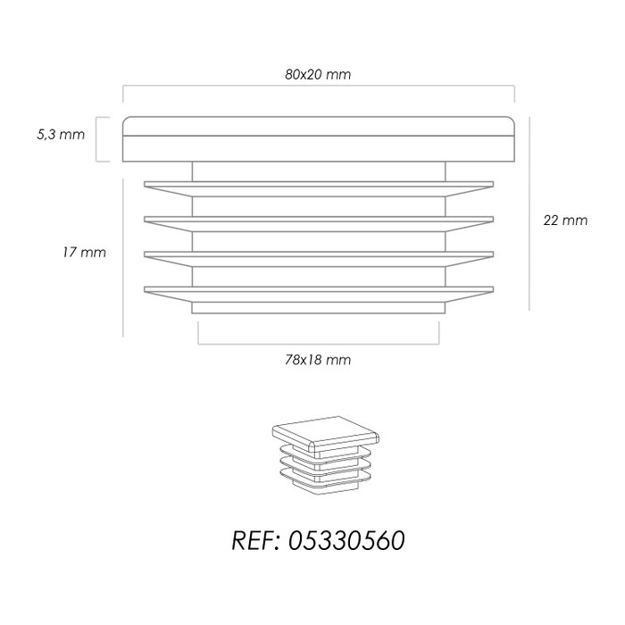 WOLFPACK LINEA PROFESIONAL Embouts en plastique rectangulaires noirs 80x20 mm, lot de 100 unités WOLFPACK LINEA PROFESIONAL Embouts en plastique rectangulaires noirs 80x20 mm, lot de 100 unités