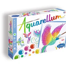 Sentosphere Aquarellum Junior Oiseaux du Paradis - Peinture aquarelle kit enfant 6 ans - 5 couleurs sertissage papier vélin - Activité artistique éducative