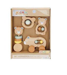 Color Baby - Sonajeros en bois - Set de 4 pièces - Dimensions 13,5 x 9,5 cm - À partir de 3 ans