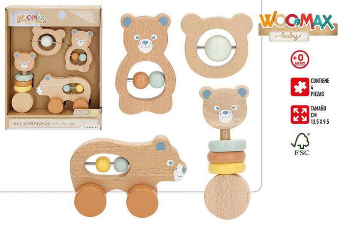 Color Baby - Sonajeros en bois - Set de 4 pièces - Dimensions 13,5 x 9,5 cm - À partir de 3 ans