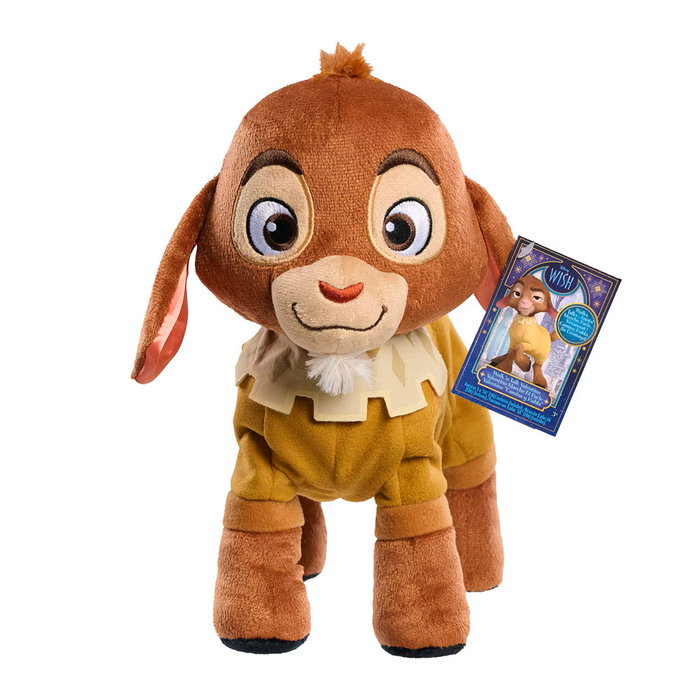 Just Play Peluche interactive Disney Wish Valentino 28 cm avec phrases et marche, parle espagnol, peluche cabra pour enfants +3 ans