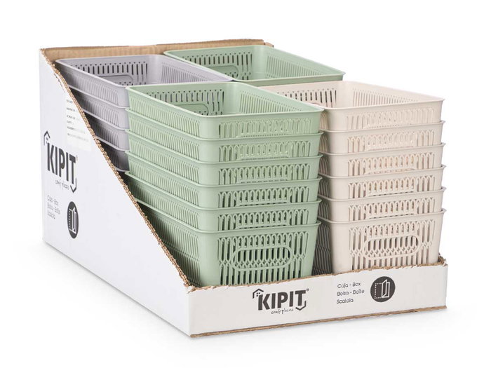 Kipit Boîte Support Extensible Petit Assortiment Couleurs 28x11x16 cm Plastique Beige Gris Vert (Set de 24)