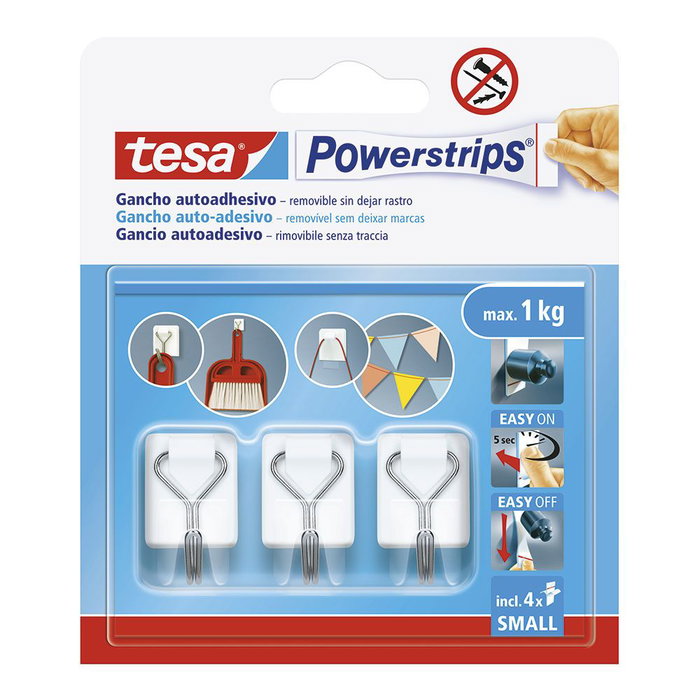 Tesa Powerstrips - Crochet autoadhésif blanc taille S, charge max 1 kg Tesa Powerstrips - Crochet autoadhésif blanc taille S, charge max 1 kg