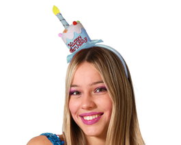 Serre-tête Gâteau d'Anniversaire Bleu avec Bougie et Décoration