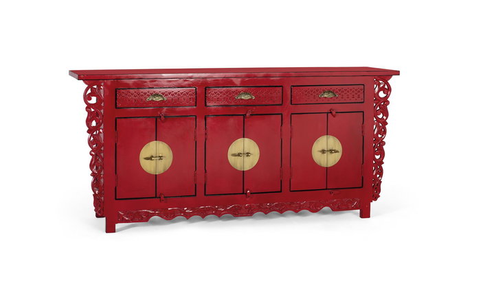 GINER Y COLOMER Buffet 6 portes et 3 tiroirs en bois de manguier rouge - 180x40 cm
