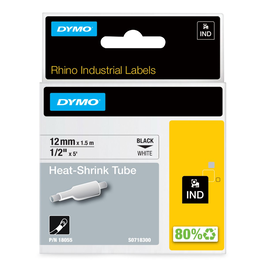 Dymo 18055 - Rétricissement thermique tube, noir sur blanc, pour rubans d'étiqueteuse