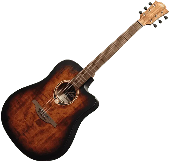 Lag Guitare Folk Electroacoustique Dreadnought Cutway Tramontane 70 A/E, table épicéa massif, finition Sunburst, noire et marron