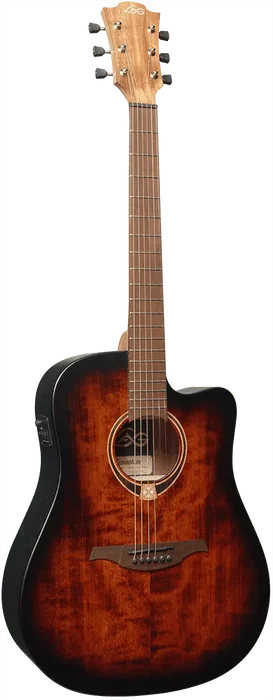 Lag Guitare Folk Electroacoustique Dreadnought Cutway Tramontane 70 A/E, table épicéa massif, finition Sunburst, noire et marron