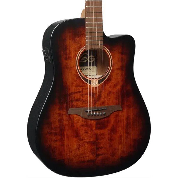 Lag Guitare Folk Electroacoustique Dreadnought Cutway Tramontane 70 A/E, table épicéa massif, finition Sunburst, noire et marron