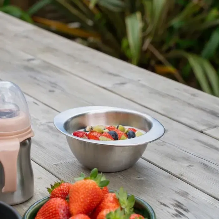 Thermobaby Bol à Oreilles pour Enfant en Inox 18/10, Sans BPA, Ergonomique avec Poignées - Lavable Lave-Vaisselle, 17x13x6 cm - Idéal pour l'Autonomie Alimentaire des Tout-Petits