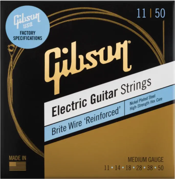 Gibson Cordes Électrique Nickel Brite Wire "Reinforced" Medium 11-50 pour Guitare Gibson Cordes Électrique Nickel Brite Wire "Reinforced" Medium 11-50 pour Guitare