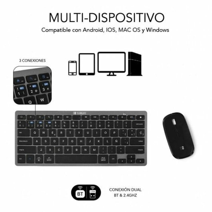 clavier et souris Subblim SUBKBC-OCO020 Noir Gris (2 Unités)