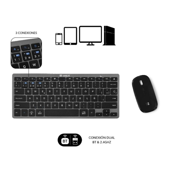 clavier et souris Subblim SUBKBC-OCO020 Noir Gris (2 Unités)