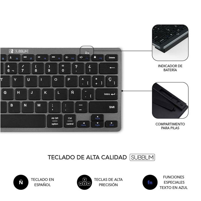 clavier et souris Subblim SUBKBC-OCO020 Noir Gris (2 Unités)