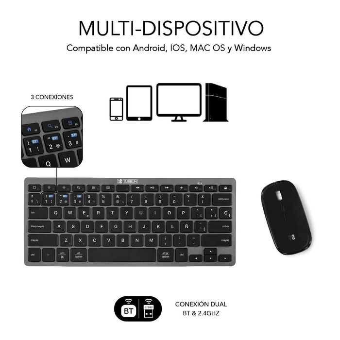 clavier et souris Subblim SUBKBC-OCO020 Noir Gris (2 Unités)
