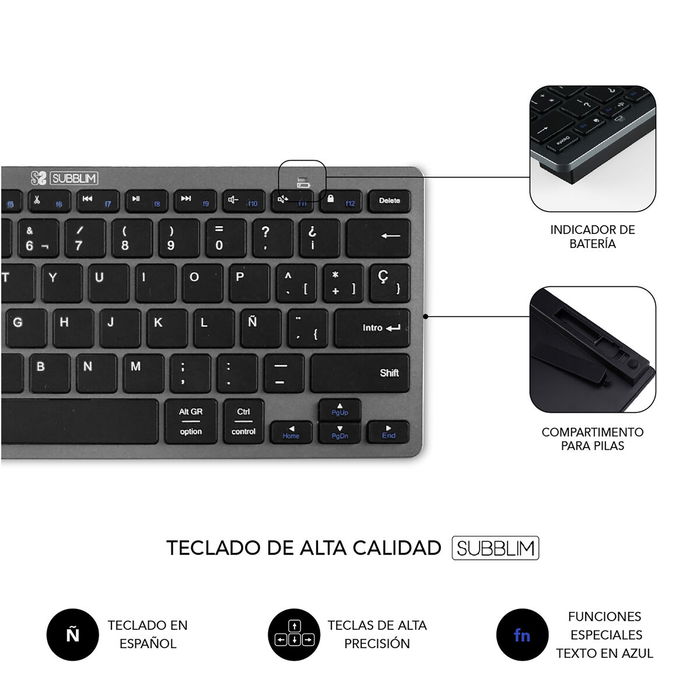clavier et souris Subblim SUBKBC-OCO020 Noir Gris (2 Unités)