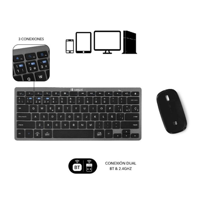 clavier et souris Subblim SUBKBC-OCO020 Noir Gris (2 Unités)