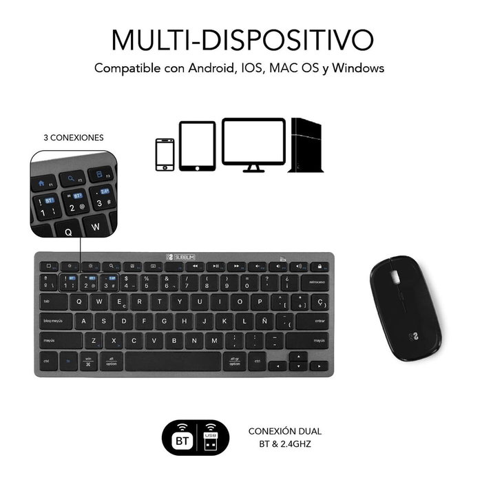 clavier et souris Subblim SUBKBC-OCO020 Noir Gris (2 Unités)