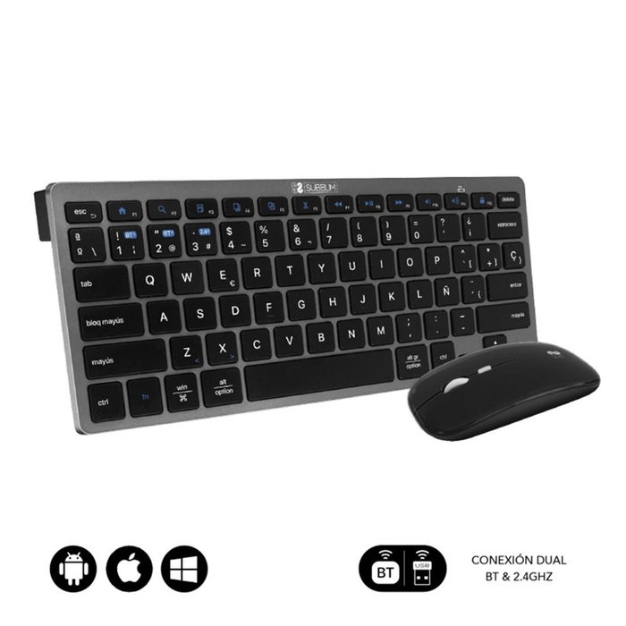 Subblim Subkbc Oco020 Combo Clavier et Souris Bluetooth 5.2 RF 2.4G Silencieux Rechargeable Disposition Espagnole Subblim Subkbc Oco020 Combo Clavier et Souris Bluetooth 5.2 RF 2.4G Silencieux Rechargeable Disposition Espagnole