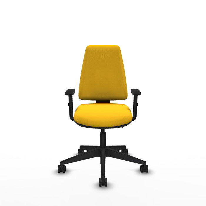 Chaise Elche Asynchrone Cuir écologique Jaune Base pyramidale noire Accoudoir 1D Sans appui-tête Roulettes 65mm nylon