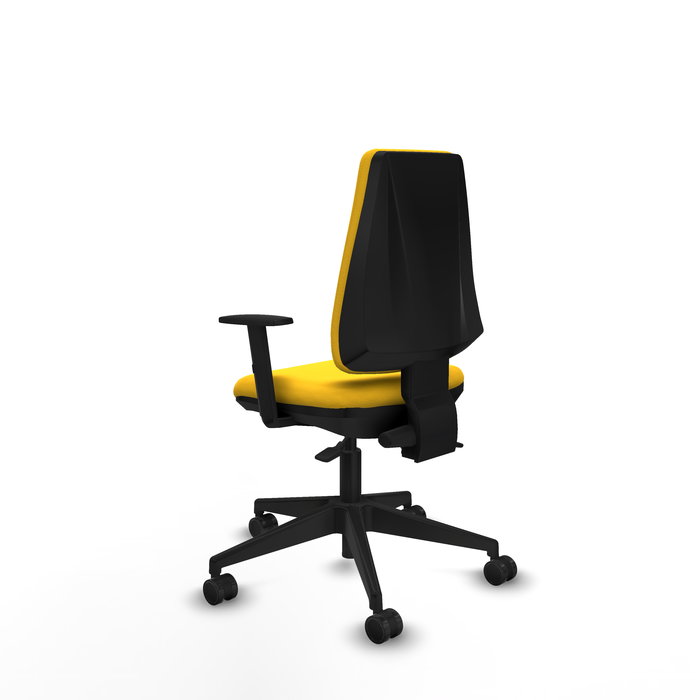 Chaise Elche Asynchrone Cuir écologique Jaune Base pyramidale noire Accoudoir 1D Sans appui-tête Roulettes 65mm nylon