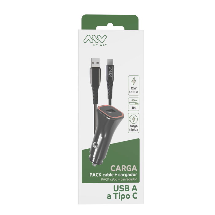 Chargeur de voiture Myway 1,2 m Noir