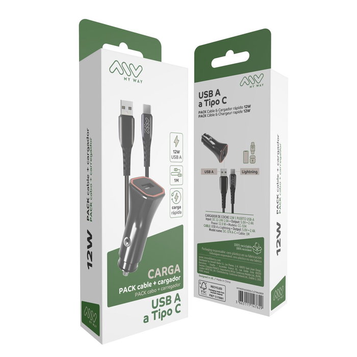 Chargeur de voiture Myway 1,2 m Noir