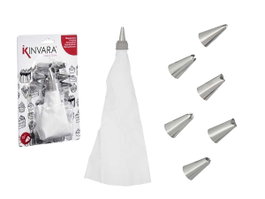 Kinvara Manga Pastelère 7 Bocas Blanc Plastique avec Douilles 14x3.5x7 cm (Set de 12)
