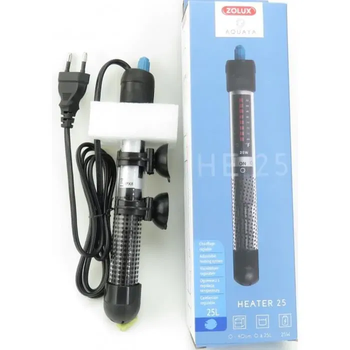 ZOLUX Heater 25 - Chauffage d'aquarium 25 W (23 cm) pour aquariums de 20 à 50 litres avec réglage et témoin