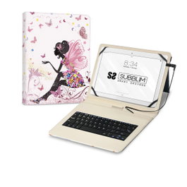 Subblim Keytab Housse et Clavier pour Tablette 11 pouces Multicouleur Design Fées et Papillons