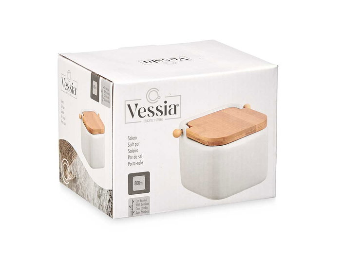 VESSIA Salero en céramique blanc avec couvercle en bambou, lot de 6