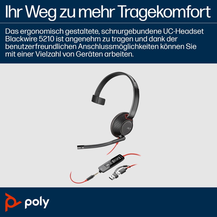 HP Blackwire 5210 Casque Monaural Noir avec Prise 3,5 mm et Adaptateur USB-C/A HP Blackwire 5210 Casque Monaural Noir avec Prise 3,5 mm et Adaptateur USB-C/A
