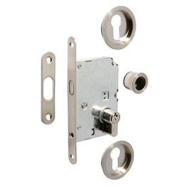 DUVER Kit de serrure pour porte coulissante nickel satiné avec cylindre 20-20