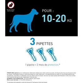 Frontline Spot On Chien - Anti-puces et anti-tiques pour chiens de 10 à 20 kg, 3 pipettes, fipronil