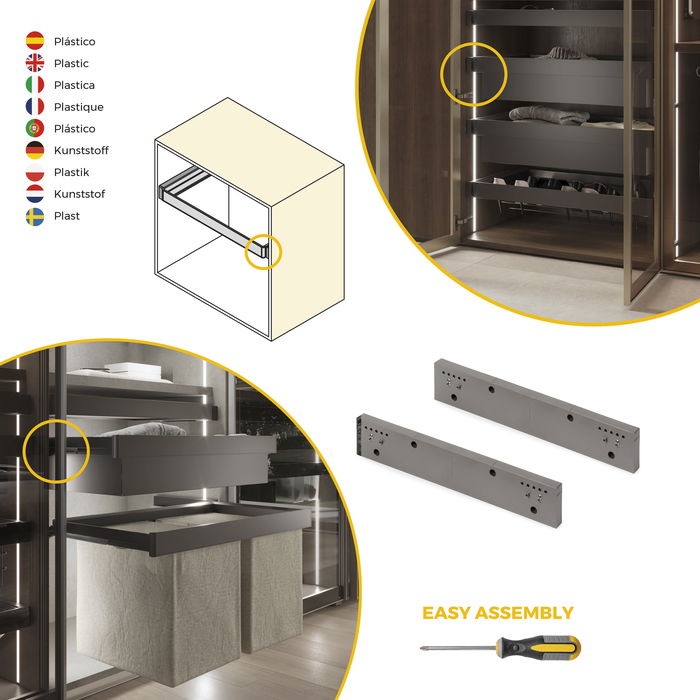 Emuca Ensemble de 2 Entretoise latérale pour le cadre Quartz, Plastique, Titane