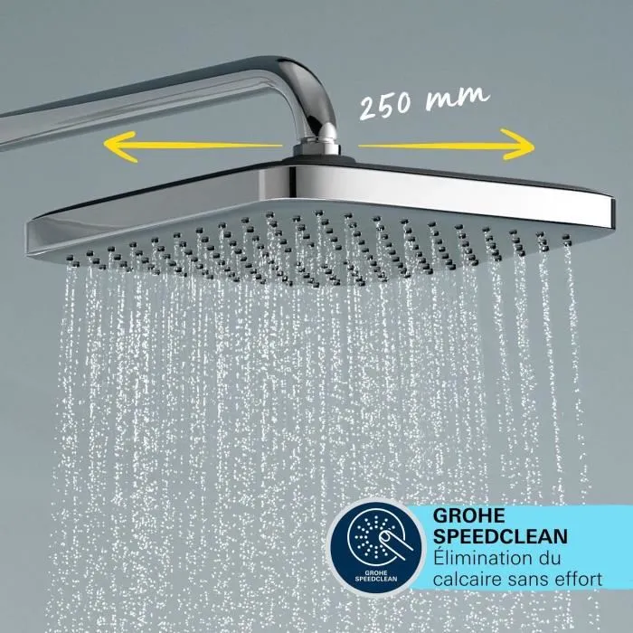 GROHE Vitalio Comfort 250 (26986001) - Colonne de douche murale chromée 104 cm avec inverseur manuel, tête de douche Pluie/SmartRain 25 cm et pommeau Pluie/Stimulant 11 cm