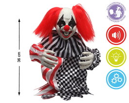 Figura Payaso Terrorífico 36 cm avec Cheveux Rouges, Lumière et Mouvement - Décor Halloween Effrayant