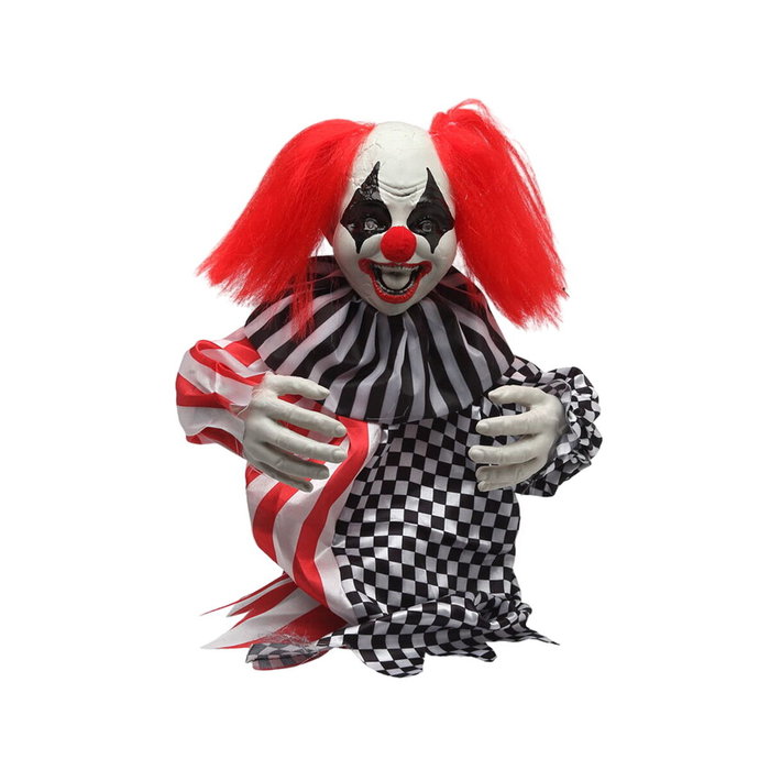 BigBuy Home Décoration d'Halloween Clown 36 cm avec cheveux rouges, lumière et mouvement