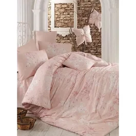 Ensemble de literie King : Housse de couette 220 x 240 cm et 2 taies d'oreiller 60 x 60 cm - Coton renforcé 100% - Coloris Rose, Saumon et Blanc - Densité 140 Fils
