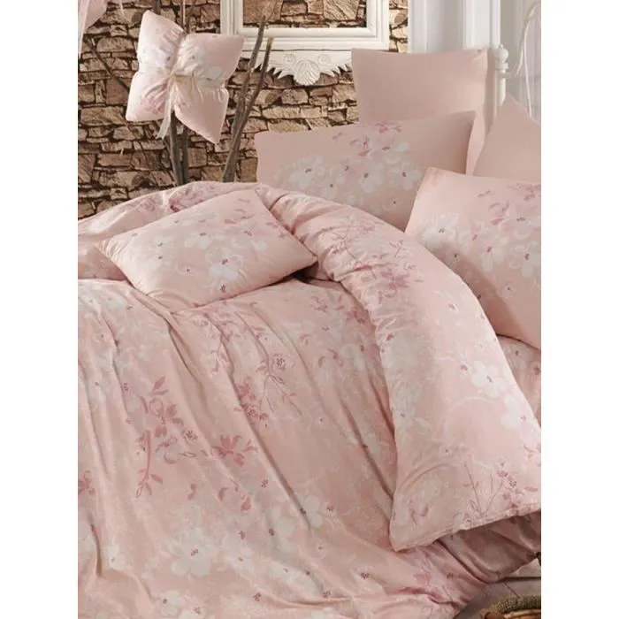 Ensemble de literie King : Housse de couette 220 x 240 cm et 2 taies d'oreiller 60 x 60 cm - Coton renforcé 100% - Coloris Rose, Saumon et Blanc - Densité 140 Fils