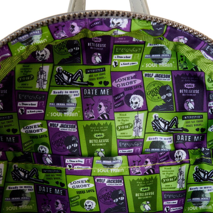 LOUNGEFLY Mochila mini sac à dos Lydia Deetz Beetlejuice 2, 26 cm, en simili cuir vegan, compartiments à fermeture, bretelles réglables