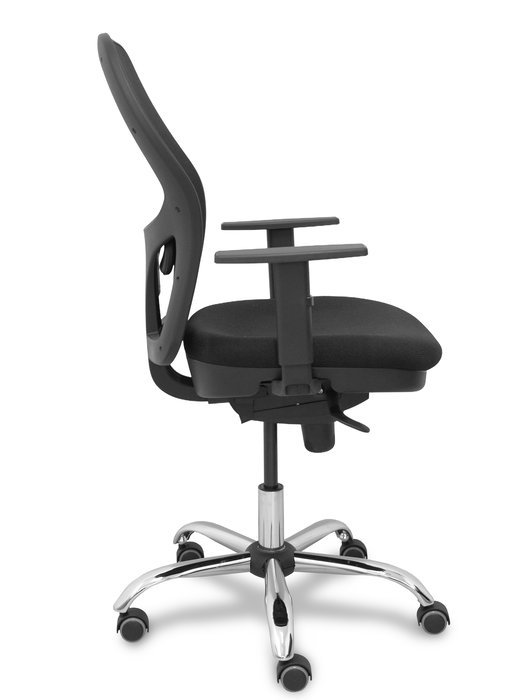 Chaise Jorquera Synchro 5 positions Tissu Noir Structure chromée Accoudoir 1D Sans appui-tête Roulettes pour moquette Chaise Jorquera Synchro 5 positions Tissu Noir Structure chromée Accoudoir 1D Sans appui-tête Roulettes pour moquette