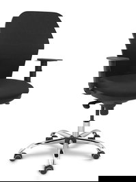 Chaise Jorquera Synchro 5 positions Tissu Noir Structure chromée Accoudoir 1D Sans appui-tête Roulettes pour moquette