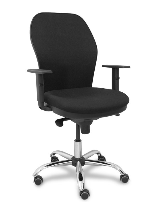 Chaise Jorquera Synchro 5 positions Tissu Noir Structure chromée Accoudoir 1D Sans appui-tête Roulettes pour moquette Chaise Jorquera Synchro 5 positions Tissu Noir Structure chromée Accoudoir 1D Sans appui-tête Roulettes pour moquette