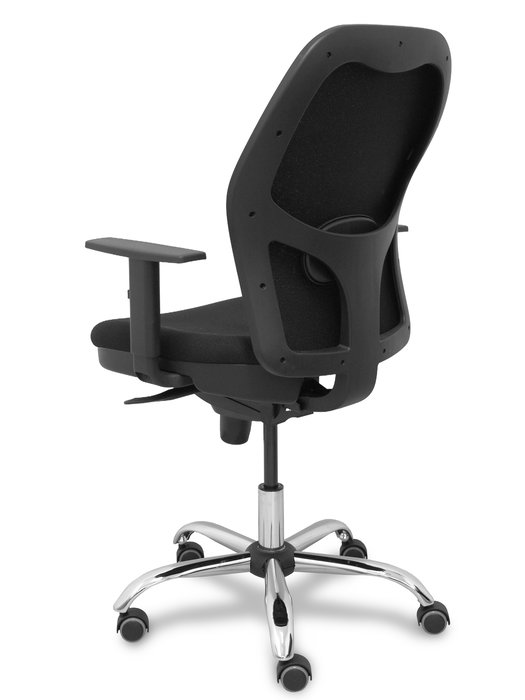 Chaise Jorquera Synchro 5 positions Tissu Noir Structure chromée Accoudoir 1D Sans appui-tête Roulettes pour moquette Chaise Jorquera Synchro 5 positions Tissu Noir Structure chromée Accoudoir 1D Sans appui-tête Roulettes pour moquette